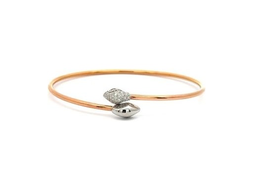 18K Rose Gold Open Snake-Head Bangle Bracelet with Natural Round Diamonds on Both Ends